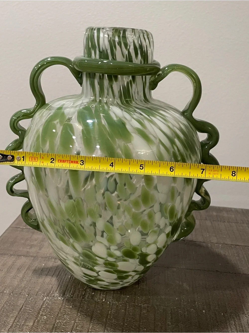 Anthropologie Milou Art Glass Vase with green confetti design. Hand blown!